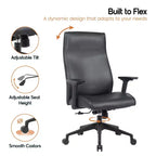 Chaise de bureau de direction Maxwell à dossier haut et revêtement en cuir PU, hauteur et accoudoirs réglables, mécanisme synchrone et pivotant à 360°, chaise de bureau ergonomique