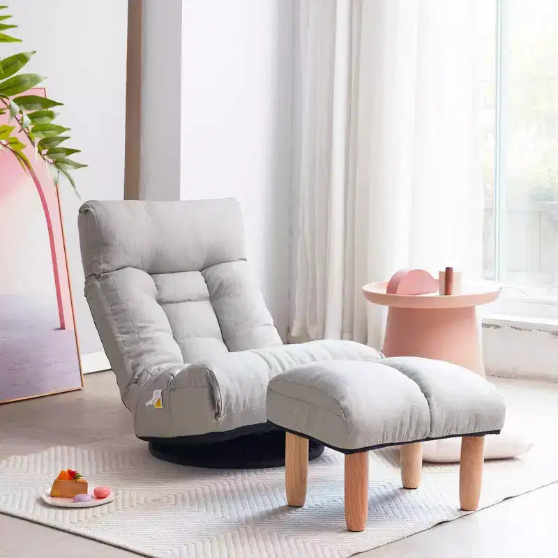 Fauteuil de sol pivotant FurnitureR avec pouf, chaise longue inclinable réglable avec repose-pieds, chaise de méditation et de jeu pour salon ou chambre à coucher