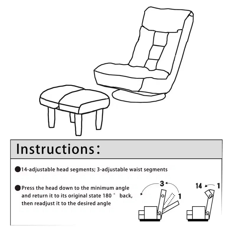 Fauteuil de sol pivotant FurnitureR avec pouf, chaise longue inclinable réglable avec repose-pieds, chaise de méditation et de jeu pour salon ou chambre à coucher