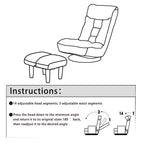 Fauteuil de sol pivotant FurnitureR avec pouf, chaise longue inclinable réglable avec repose-pieds, chaise de méditation et de jeu pour salon ou chambre à coucher