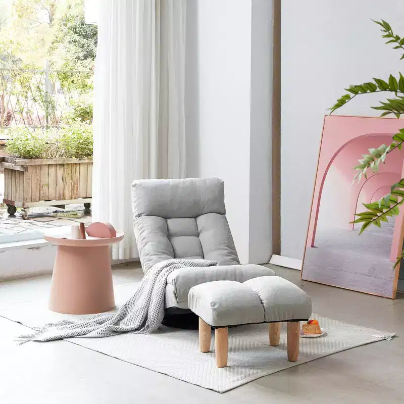 Fauteuil de sol pivotant FurnitureR avec pouf, chaise longue inclinable réglable avec repose-pieds, chaise de méditation et de jeu pour salon ou chambre à coucher