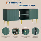 Meuble TV cannelé de 55 po avec 2 portes et étagères réglables, meuble TV en bois avec rangement, console TV, unité de divertissement pour salon et appartement
