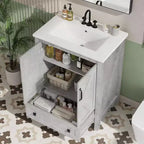 Meuble sous-vasque moderne de 24/30 pouces avec évier en céramique, 2 portes, 1 tiroir, meuble de salle de bain autoportant au design contemporain pour vos salles de bain