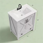 Meuble sous-vasque moderne de 24/30 pouces avec évier en céramique, 2 portes, 1 tiroir, meuble de salle de bain autoportant au design contemporain pour vos salles de bain