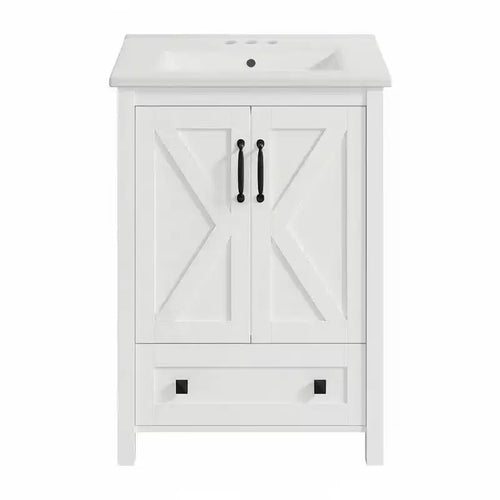 24/30 Inch Modern Vanity with Ceramic Sink 2 Doors 1 Drawer Freestanding Bathroom Cabinet Contemporary Design for Your Bathrooms