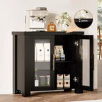 COZONY Buffet avec portes en verre trempé, buffet de rangement en bois pour salle à manger, salon, cuisine