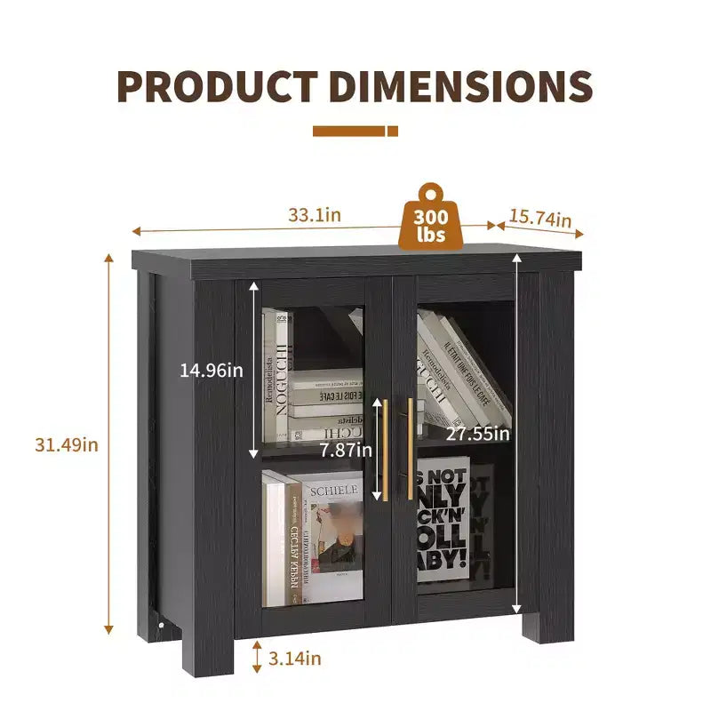 COZONY Buffet avec portes en verre trempé, buffet de rangement en bois pour salle à manger, salon, cuisine