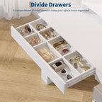 Coiffeuse GustoWave avec miroir lumineux, table de maquillage blanche avec 3 tiroirs et 11 étagères, tabouret de coiffeuse pour chambre à coucher
