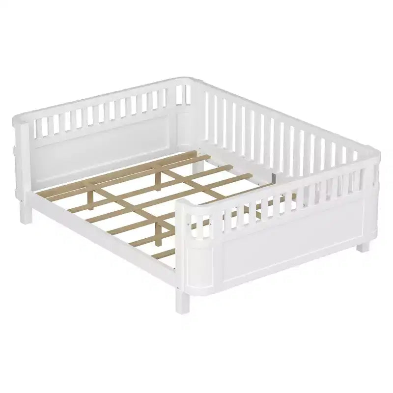 Cadre de lit plateforme Queen Size Whisen en bois, lit Queen Size bas en bois avec rails et barrières de sécurité pour filles et garçons