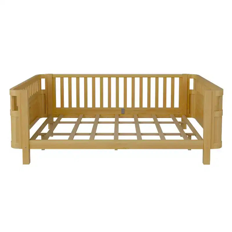 Cadre de lit plateforme Queen Size Whisen en bois, lit Queen Size bas en bois avec rails et barrières de sécurité pour filles et garçons