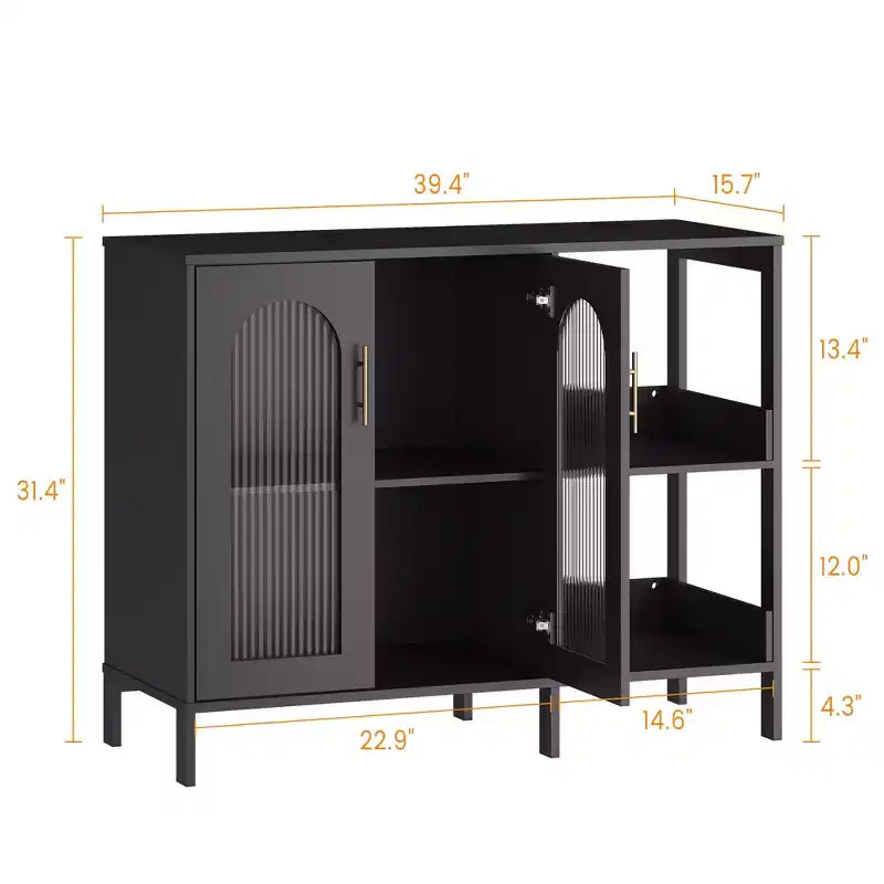 Buffet moderne en bois avec portes vitrées, meuble de rangement avec étagères réglables pour cuisine, salle à manger et salon