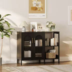 Buffet moderne en bois avec portes vitrées, meuble de rangement avec étagères réglables pour cuisine, salle à manger et salon