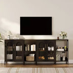Buffet moderne en bois avec portes vitrées, meuble de rangement avec étagères réglables pour cuisine, salle à manger et salon