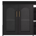 Buffet moderne en bois avec portes vitrées, meuble de rangement avec étagères réglables pour cuisine, salle à manger et salon