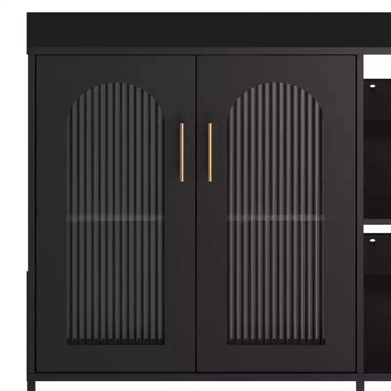 Buffet moderne en bois avec portes vitrées, meuble de rangement avec étagères réglables pour cuisine, salle à manger et salon