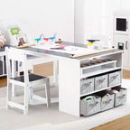 Table d'art pour enfants et 2 chaises, bureau de rangement en bois pour tout-petits avec bacs de rangement, bureau de dessin, table d'activité et d'étude pour enfants, activités, artisanat