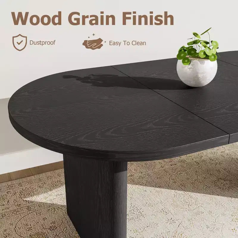 Table à manger ovale de 70,8 pouces avec 6 chaises de salle à manger rembourrées, table de cuisine avec base en bois robuste, chaise de salle à manger à dossier haut avec pieds en bois pour la cuisine
