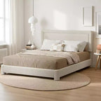 Cadre de lit Dyonery Queen-size, cadre de lit moderne crème avec tête de lit réglable, coins arrondis et doux, aucun matelas à ressorts requis, assemblage facile.