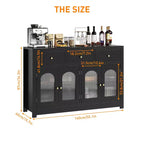 55 Meuble Buffet, Bar à café moderne avec portes cannelées en acrylique cintrées, 3 tiroirs et étagères réglables pour salle à manger et salon, Noir