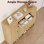 Meuble à chaussures de 120 cm avec étagères réglables, 4 portes, étagère inférieure, organiseur étroit autoportant, coin arrondi pour couloir et salon