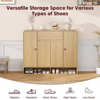 Meuble à chaussures de 120 cm avec étagères réglables, 4 portes, étagère inférieure, organiseur étroit autoportant, coin arrondi pour couloir et salon