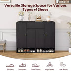 Meuble à chaussures de 120 cm avec étagères réglables, 4 portes, étagère inférieure, organiseur étroit autoportant, coin arrondi pour couloir et salon