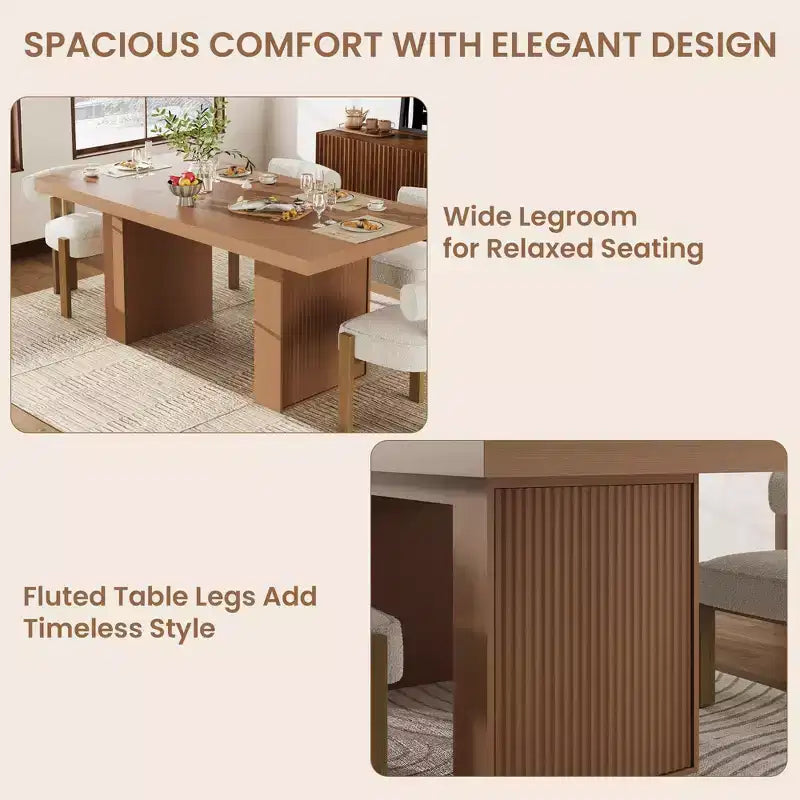 Table à manger rectangulaire moderne de 180 cm pour 6-10 personnes, plateau spacieux, pieds cannelés, rangement intégré, mobilier de maison contemporain, Gris/Naturel/Brun noyer