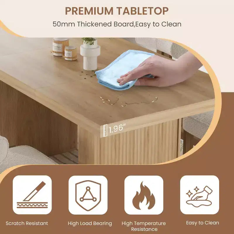Table à manger rectangulaire moderne de 180 cm pour 6-10 personnes, plateau spacieux, pieds cannelés, rangement intégré, mobilier de maison contemporain, Gris/Naturel/Brun noyer