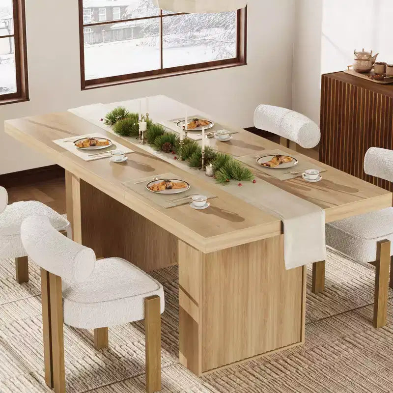 Table à manger rectangulaire moderne de 180 cm pour 6-10 personnes, plateau spacieux, pieds cannelés, rangement intégré, mobilier de maison contemporain, Gris/Naturel/Brun noyer