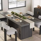 Table à manger rectangulaire moderne de 180 cm pour 6-10 personnes, plateau spacieux, pieds cannelés, rangement intégré, mobilier de maison contemporain, Gris/Naturel/Brun noyer