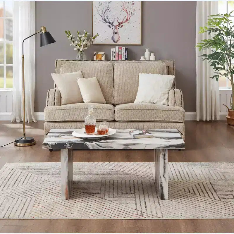 Table basse de salon moderne en similicuir marbre Cavira de Roundhill Furniture