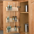 Organisateur de rangement mural coulissant Rev-A-Shelf pour armoires de cuisine, étagère à épices coulissante à fixation de porte avec 3 tablettes réglables, bois d'érable, 4ASR-15
