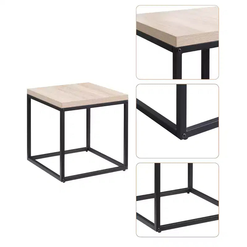 Conçue à la fois pour le style et la fonction, cette petite table d'appoint carrée en bois et métal avec rangement, pour le salon.