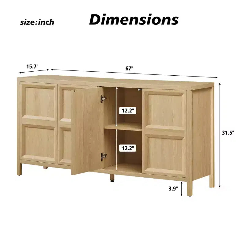 GDFStudio Aleksander Buffet moderne en bois de 170 cm avec 4 portes et charnières à fermeture douce
