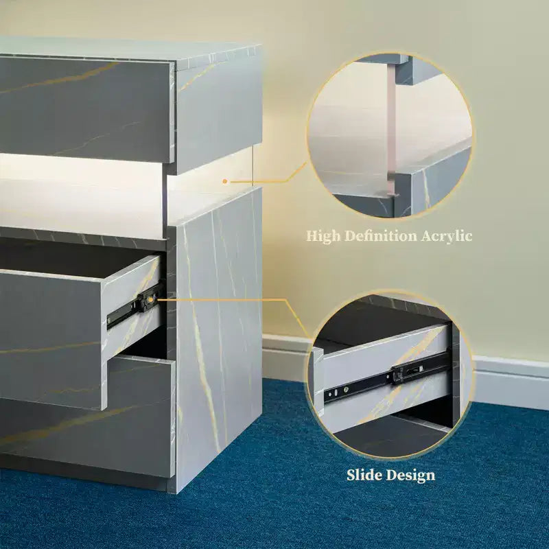 Table de Chevet à 3 Tiroirs avec Lumière LED pour Chambre à Coucher ou Salon