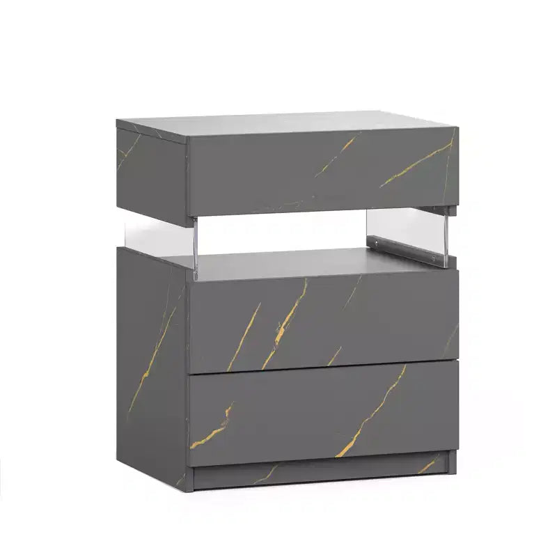 Table de Chevet à 3 Tiroirs avec Lumière LED pour Chambre à Coucher ou Salon