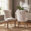 FurnitureR Set of 2 Upholstered Dining Chairs with Tufted Back, Nailhead Trim & Wooden Legs, French Cream Accent Chairs for Dining Room Living Room