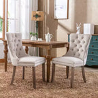 FurnitureR Lot de 2 chaises de salle à manger rembourrées avec dossier capitonné, garniture cloutée et pieds en bois, chaises d'appoint crème française pour salle à manger et salon