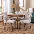 FurnitureR Lot de 2 chaises de salle à manger rembourrées avec dossier capitonné, garniture cloutée et pieds en bois, chaises d'appoint crème française pour salle à manger et salon