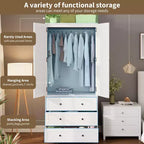 Armoire/penderie haute blanche de 176,5 cm avec tiroirs et portes à persiennes, grand placard de rangement en bois pour vêtements avec tringle pour chambre à coucher