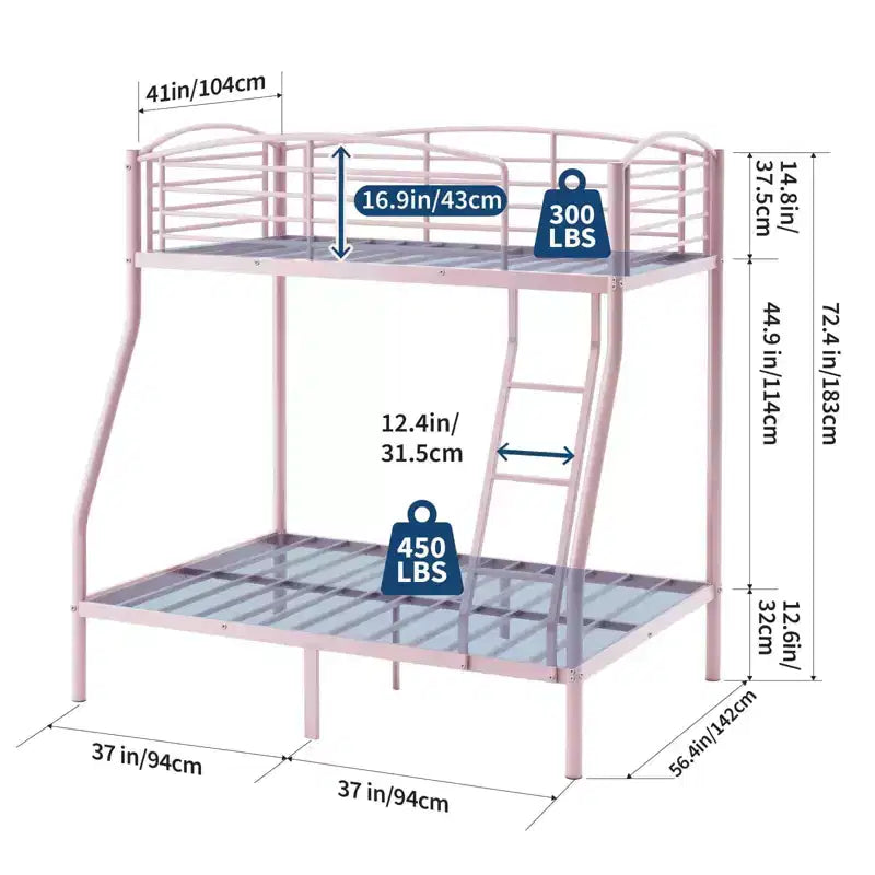 Lit superposé double sur grand lit, lits superposés en métal avec échelle et garde-corps, robustes, bords arrondis lisses, design peu encombrant, idéal pour les dortoirs et les petites pièces