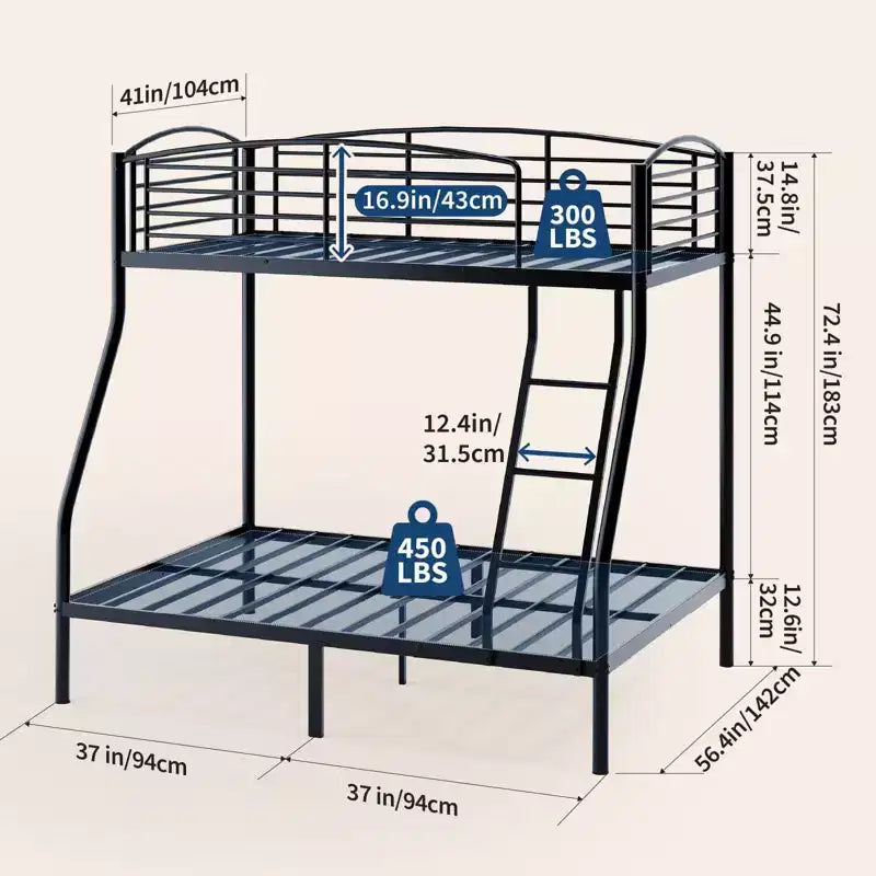 Lit superposé double sur grand lit, lits superposés en métal avec échelle et garde-corps, robustes, bords arrondis lisses, design peu encombrant, idéal pour les dortoirs et les petites pièces