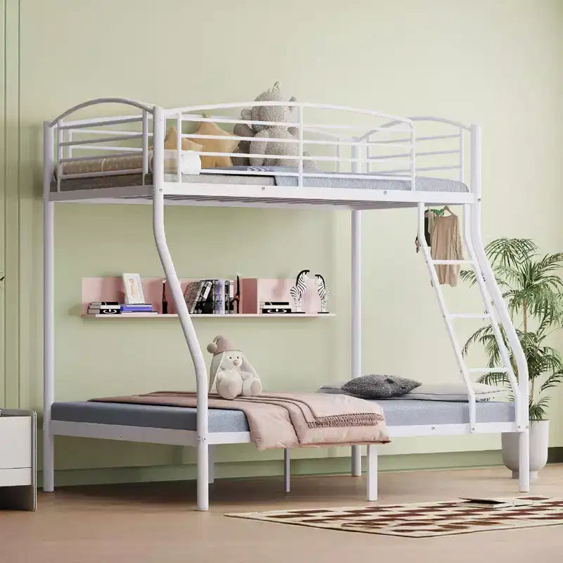 Lit superposé double sur grand lit, lits superposés en métal avec échelle et garde-corps, robustes, bords arrondis lisses, design peu encombrant, idéal pour les dortoirs et les petites pièces
