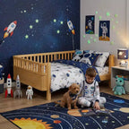 JVNOXK Lit plate-forme en bois pleine grandeur pour enfants, lit simple bas en bois avec barrières de sécurité pour filles et garçons, naturel