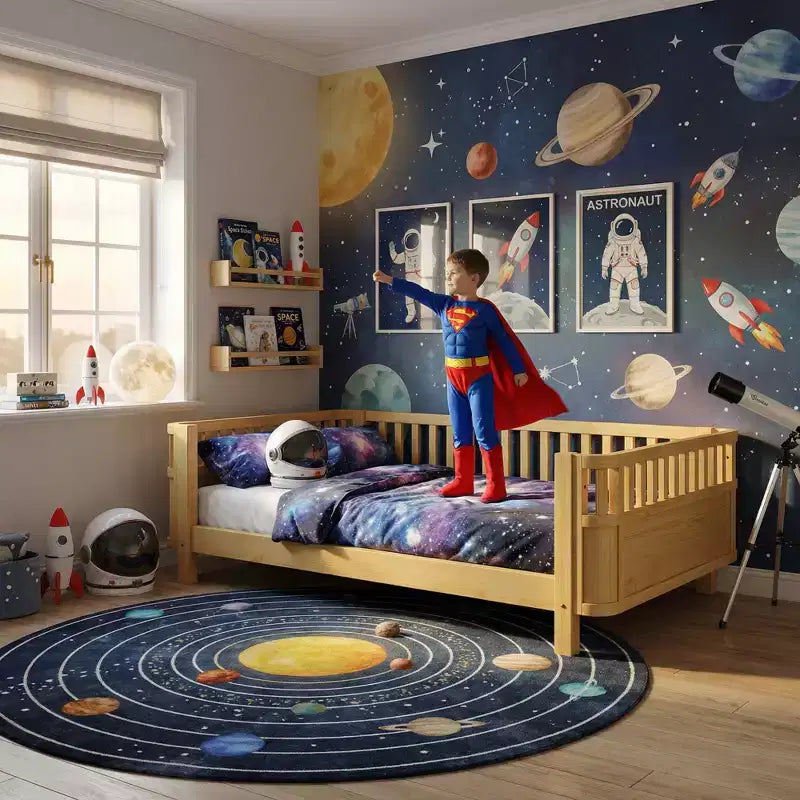 JVNOXK Lit plate-forme en bois pleine grandeur pour enfants, lit simple bas en bois avec barrières de sécurité pour filles et garçons, naturel
