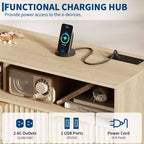 Commode à 7 tiroirs cannelés de 137 cm de large, commode moderne avec lumières LED et station de charge, poignées dorées, rangement à étagères ouvertes