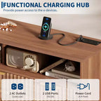 Commode à 7 tiroirs cannelés de 137 cm de large, commode moderne avec lumières LED et station de charge, poignées dorées, rangement à étagères ouvertes