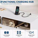 Commode à 7 tiroirs cannelés de 137 cm de large, commode moderne avec lumières LED et station de charge, poignées dorées, rangement à étagères ouvertes