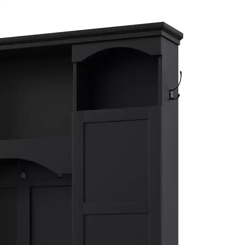 Porte-manteau d'entrée tout-en-un moderne avec étagères réglables, banc de rangement de style ferme avec 7 crochets et armoires latérales, organisateur d'entrée - ModernLuxe