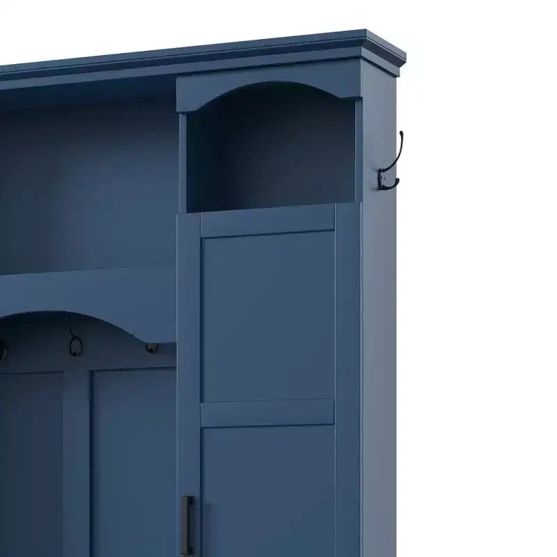 Porte-manteau d'entrée tout-en-un moderne avec étagères réglables, banc de rangement de style ferme avec 7 crochets et armoires latérales, organisateur d'entrée - ModernLuxe